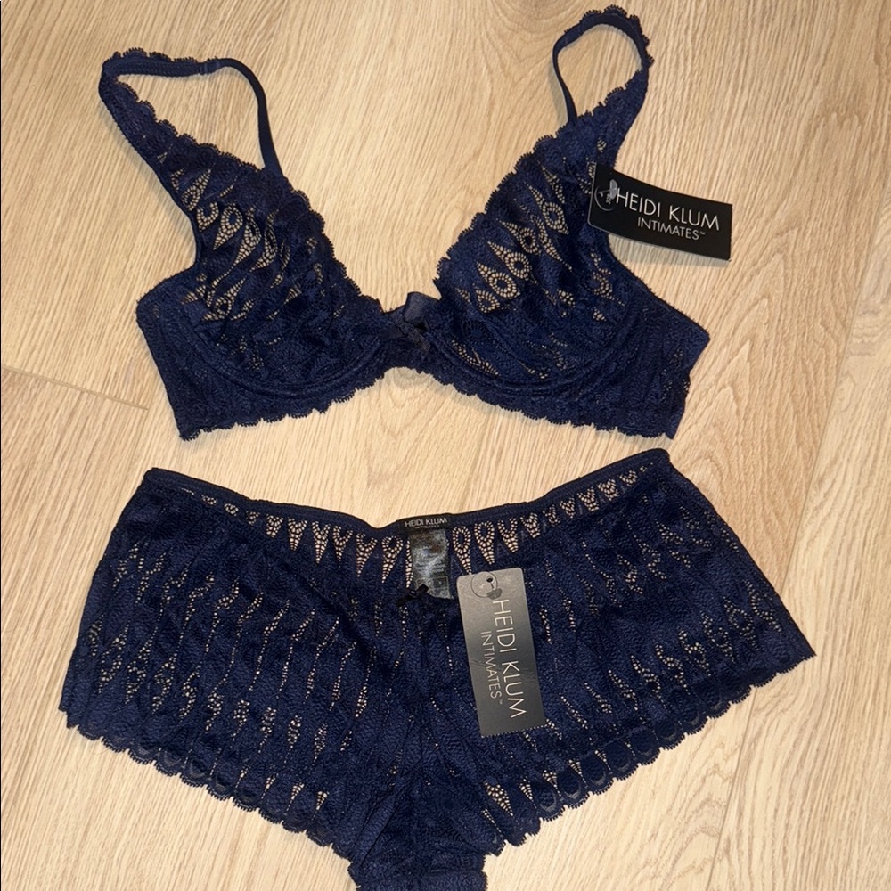 Heidi Klum Intimates Dark Blue Lace Lingerie Set